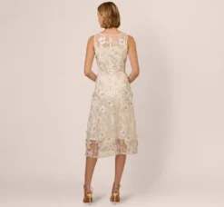 Adrianna Papell Day Dresses|Petite-Friendly*Floral Embroidery Illusion Midi Dress In Ivory Gold