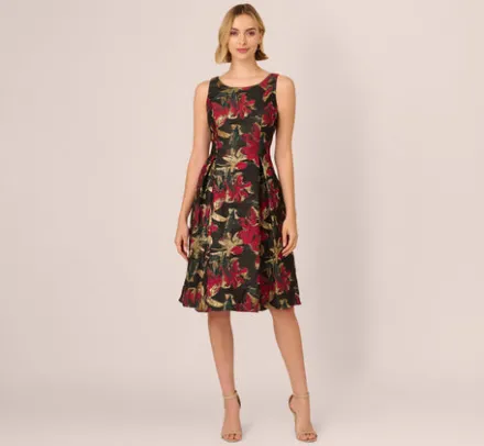 Adrianna Papell Wedding Guest Dresses|Day Dresses*Floral Jacquard Fit And Flare Dress In Black Red