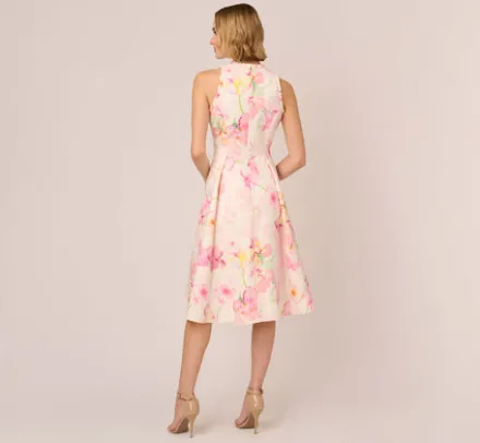 Adrianna Papell Wedding Guest Dresses|Day Dresses*Floral Jacquard High Low Halter Dress With Ruffle Trim In Pink Multi