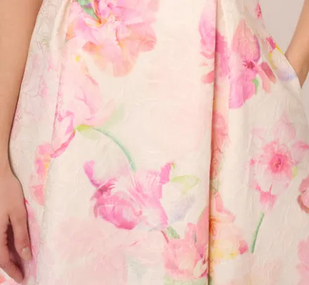 Adrianna Papell Wedding Guest Dresses|Day Dresses*Floral Jacquard High Low Halter Dress With Ruffle Trim In Pink Multi