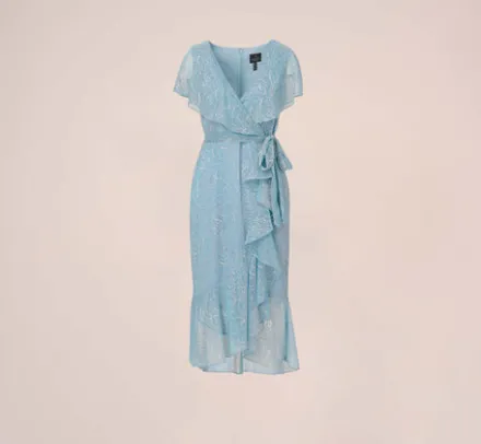 Adrianna Papell Wedding Guest Dresses|Day Dresses*Floral Metallic Stencil Midi-Length Mermaid Dress With Capelet In Light Blue