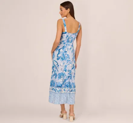 Adrianna Papell Wedding Guest Dresses|Day Dresses*Floral Print Ankle Length Dress With Flounce Skirt In Light Blue Multi