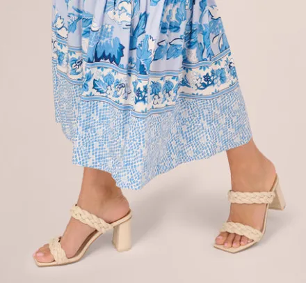 Adrianna Papell Wedding Guest Dresses|Day Dresses*Floral Print Ankle Length Dress With Flounce Skirt In Light Blue Multi