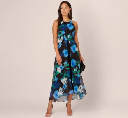 Adrianna Papell Jumpsuits|Day Dresses*Floral Print Chiffon Cropped Jumpsuit With Wide Legs In Black Multi