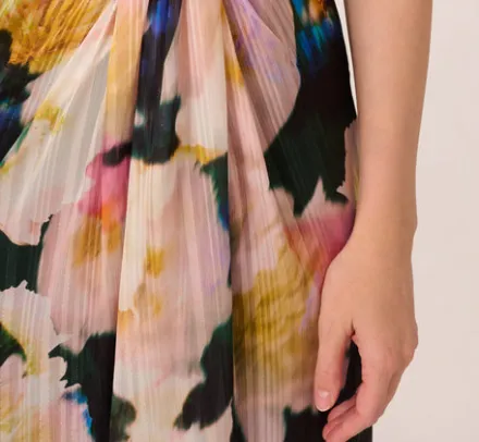 Adrianna Papell Wedding Guest Dresses|Formal Dresses*Floral Print Chiffon Gown With One Shoulder Neckline In Black Blush Multi