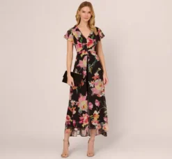 Adrianna Papell Jumpsuits|Day Dresses*Floral Print Cropped Jumpsuit With Skirt Overlay In Black Multi