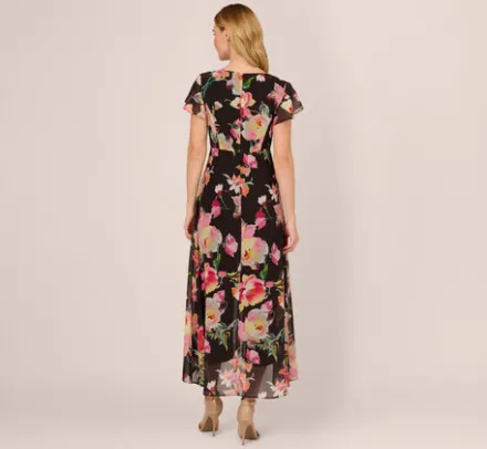Adrianna Papell Jumpsuits|Day Dresses*Floral Print Cropped Jumpsuit With Skirt Overlay In Black Multi