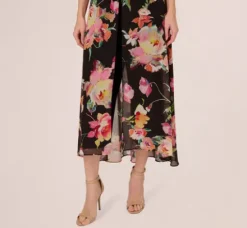 Adrianna Papell Jumpsuits|Day Dresses*Floral Print Cropped Jumpsuit With Skirt Overlay In Black Multi