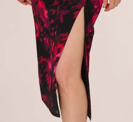 Adrianna Papell Wedding Guest Dresses|Ap Exclusives*Floral Print Jersey Ankle Length Dress With Draped Details In Black Pink Multi