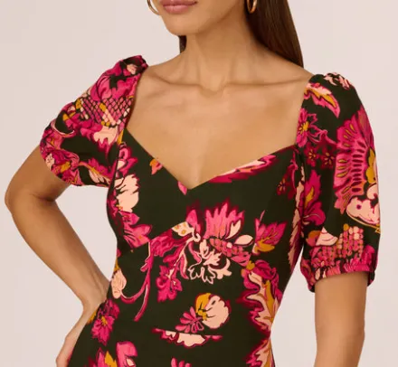 Adrianna Papell Wedding Guest Dresses|Day Dresses*Floral Print Maxi Dress With Puff Sleeves In Hunter Multi