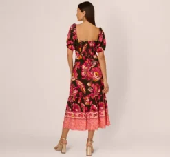 Adrianna Papell Wedding Guest Dresses|Day Dresses*Floral Print Maxi Dress With Puff Sleeves In Hunter Multi