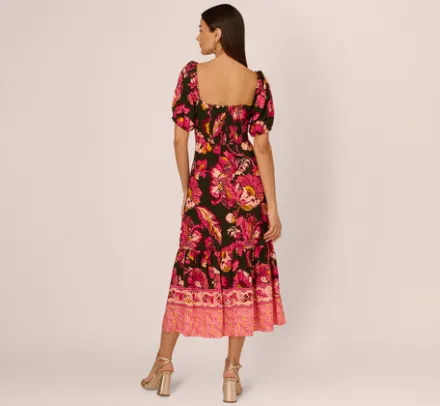 Adrianna Papell Wedding Guest Dresses|Day Dresses*Floral Print Maxi Dress With Puff Sleeves In Hunter Multi