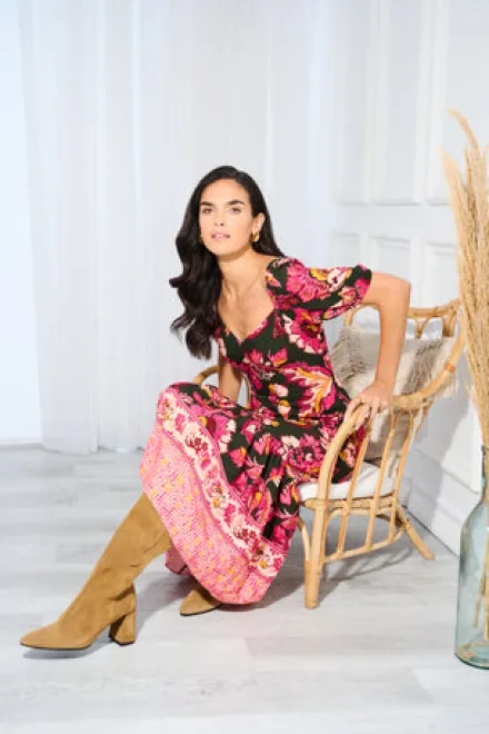 Adrianna Papell Wedding Guest Dresses|Day Dresses*Floral Print Maxi Dress With Puff Sleeves In Hunter Multi