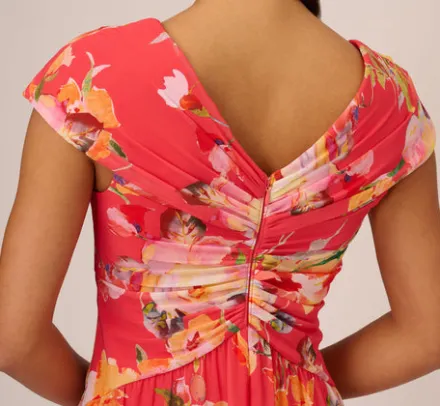 Adrianna Papell Wedding Guest Dresses|Day Dresses*Floral Print Midi Dress With Twist Neckline In Coral Multi