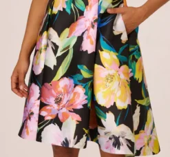 Adrianna Papell Wedding Guest Dresses|Day Dresses*Floral Print Mikado Sleeveless Dress With High Low Skirt In Black Multi