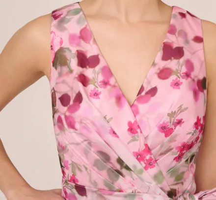 Adrianna Papell Jumpsuits*Floral Print Organza Sleeveless Jumpsuit With Self Tie Waist In Pink Multi