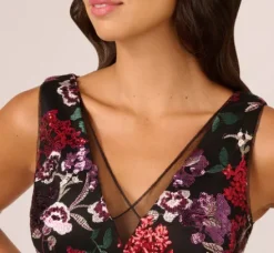 Adrianna Papell Wedding Guest Dresses|Grandmother Of The Bride & Groom*Floral Sequin Ankle Dress In Black Multi
