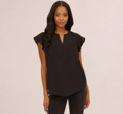 Adrianna Papell Tops & Blouses*Flutter Sleeve Top With Notched Neck In