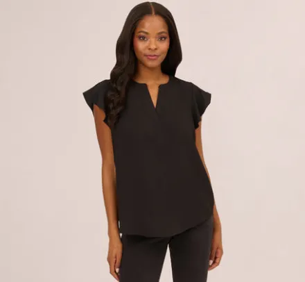 Adrianna Papell Tops & Blouses*Flutter Sleeve Top With Notched Neck In