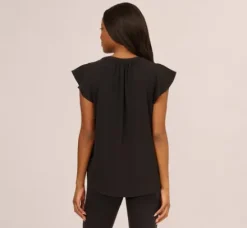 Adrianna Papell Tops & Blouses*Flutter Sleeve Top With Notched Neck In