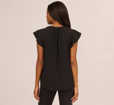 Adrianna Papell Tops & Blouses*Flutter Sleeve Top With Notched Neck In