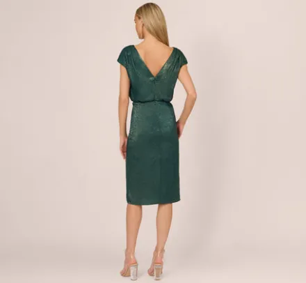Adrianna Papell Wedding Guest Dresses|Petite-Friendly*Foil Blouson Midi Dress With Faux Wrap Skirt In Dark Ivy