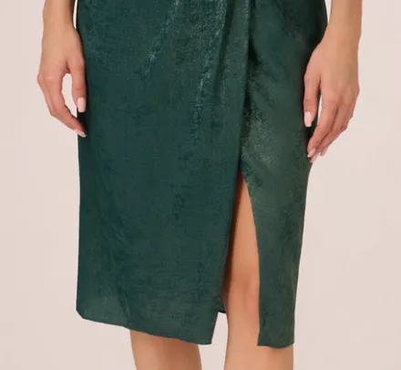 Adrianna Papell Wedding Guest Dresses|Petite-Friendly*Foil Blouson Midi Dress With Faux Wrap Skirt In Dark Ivy