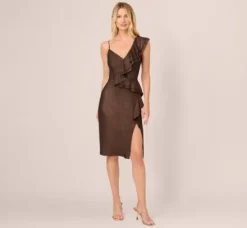 Adrianna Papell Wedding Guest Dresses|Petite-Friendly*Foiled Knit Midi Dress In Black Bronze