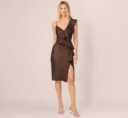 Adrianna Papell Wedding Guest Dresses|Petite-Friendly*Foiled Knit Midi Dress In Black Bronze
