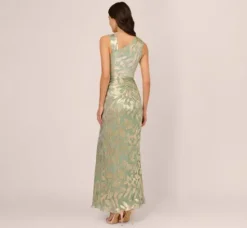 Adrianna Papell Wedding Guest Dresses|Formal Dresses*Foil Printed Asymmetric Gown With Ruffled Detail In Sage Gold