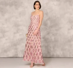 Adrianna Papell Wedding Guest Dresses|Formal Dresses*Geometric Sequin Beaded Gown With Scoop Neckline In Pink Multi