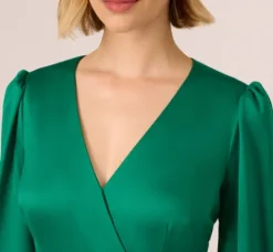 Adrianna Papell Wedding Guest Dresses|Day Dresses*Godet Faux Wrap Short Dress In Radiant Emerald