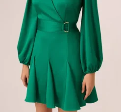 Adrianna Papell Wedding Guest Dresses|Day Dresses*Godet Faux Wrap Short Dress In Radiant Emerald