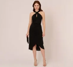 Adrianna Papell Wedding Guest Dresses|Day Dresses*Halter Cocktail Dress With Faux Wrap Skirt In