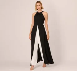 Adrianna Papell Jumpsuits|Day Dresses*Halter Crepe Overlay Jumpsuit In Black Ivory