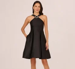Adrianna Papell Wedding Guest Dresses|Day Dresses*Halter Mikado Dress With Jeweled Ring Accent In