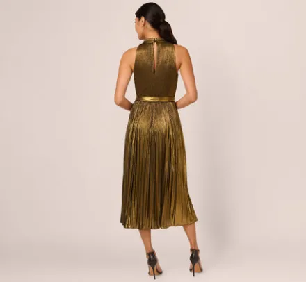 Adrianna Papell Wedding Guest Dresses|Day Dresses*Halter Pleated Metallic Dress In