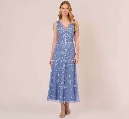 Adrianna Papell Wedding Guest Dresses|Formal Dresses*Hand-Beaded Ankle-Length Dress In French Blue