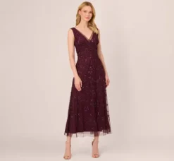 Adrianna Papell Wedding Guest Dresses|Formal Dresses*Hand-Beaded Ankle-Length Dress In Night Plum