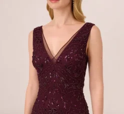 Adrianna Papell Wedding Guest Dresses|Formal Dresses*Hand-Beaded Ankle-Length Dress In Night Plum