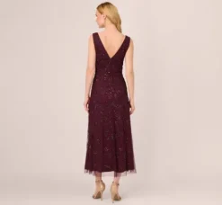 Adrianna Papell Wedding Guest Dresses|Formal Dresses*Hand-Beaded Ankle-Length Dress In Night Plum