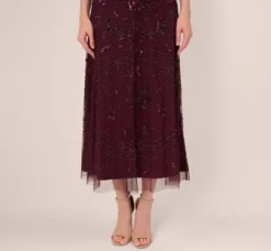 Adrianna Papell Wedding Guest Dresses|Formal Dresses*Hand-Beaded Ankle-Length Dress In Night Plum