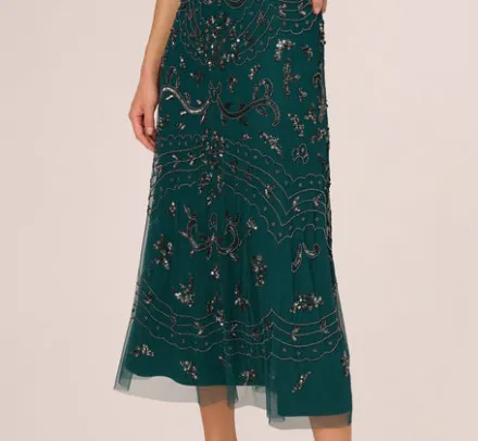 Adrianna Papell Wedding Guest Dresses|Formal Dresses*Hand-Beaded Ankle-Length Dress In Gem Green