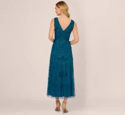 Adrianna Papell Wedding Guest Dresses|Formal Dresses*Hand-Beaded Ankle-Length Dress In Teal Sapphire