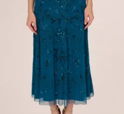 Adrianna Papell Wedding Guest Dresses|Formal Dresses*Hand-Beaded Ankle-Length Dress In Teal Sapphire