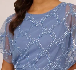 Adrianna Papell Wedding Guest Dresses|Formal Dresses*Hand-Beaded Blouson Long Gown With Flutter Sleeves In French Blue