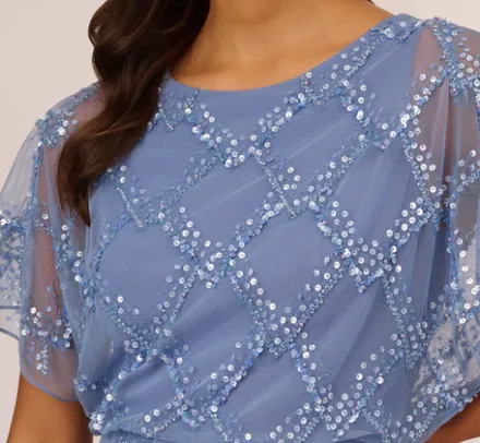 Adrianna Papell Wedding Guest Dresses|Formal Dresses*Hand-Beaded Blouson Long Gown With Flutter Sleeves In French Blue