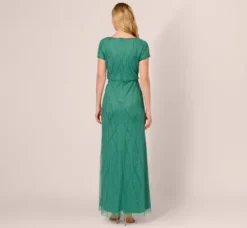Adrianna Papell Wedding Guest Dresses|Formal Dresses*Hand-Beaded Long Dress In Jungle Green