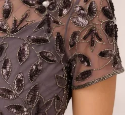 Adrianna Papell Wedding Guest Dresses|Formal Dresses*Hand Beaded Short Sleeve Floral Godet Gown In