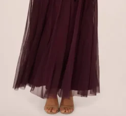 Adrianna Papell Wedding Guest Dresses|Formal Dresses*Hand Beaded Short Sleeve Floral Godet Gown In Night Plum